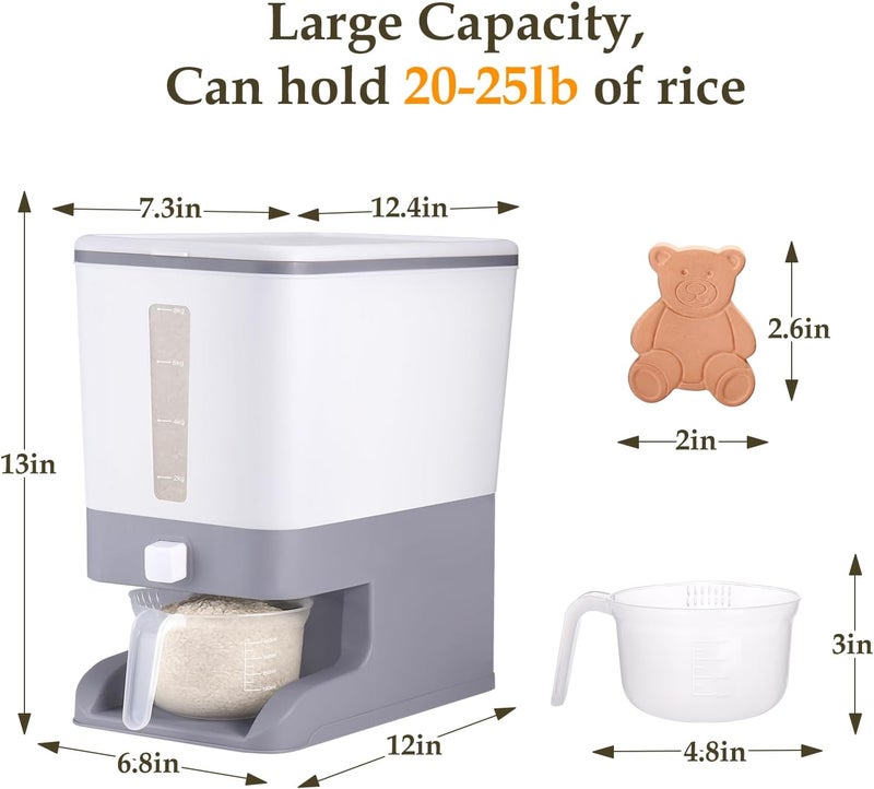 Juome 20-25 Lbs Rice Dispenser with Moisture Absorbing Clay - Large Rice Storage Container with Measuring Cup, Sealed Food Storage Containers with Lids, Rice Holder for Kitchen Pantry Household - Image 4
